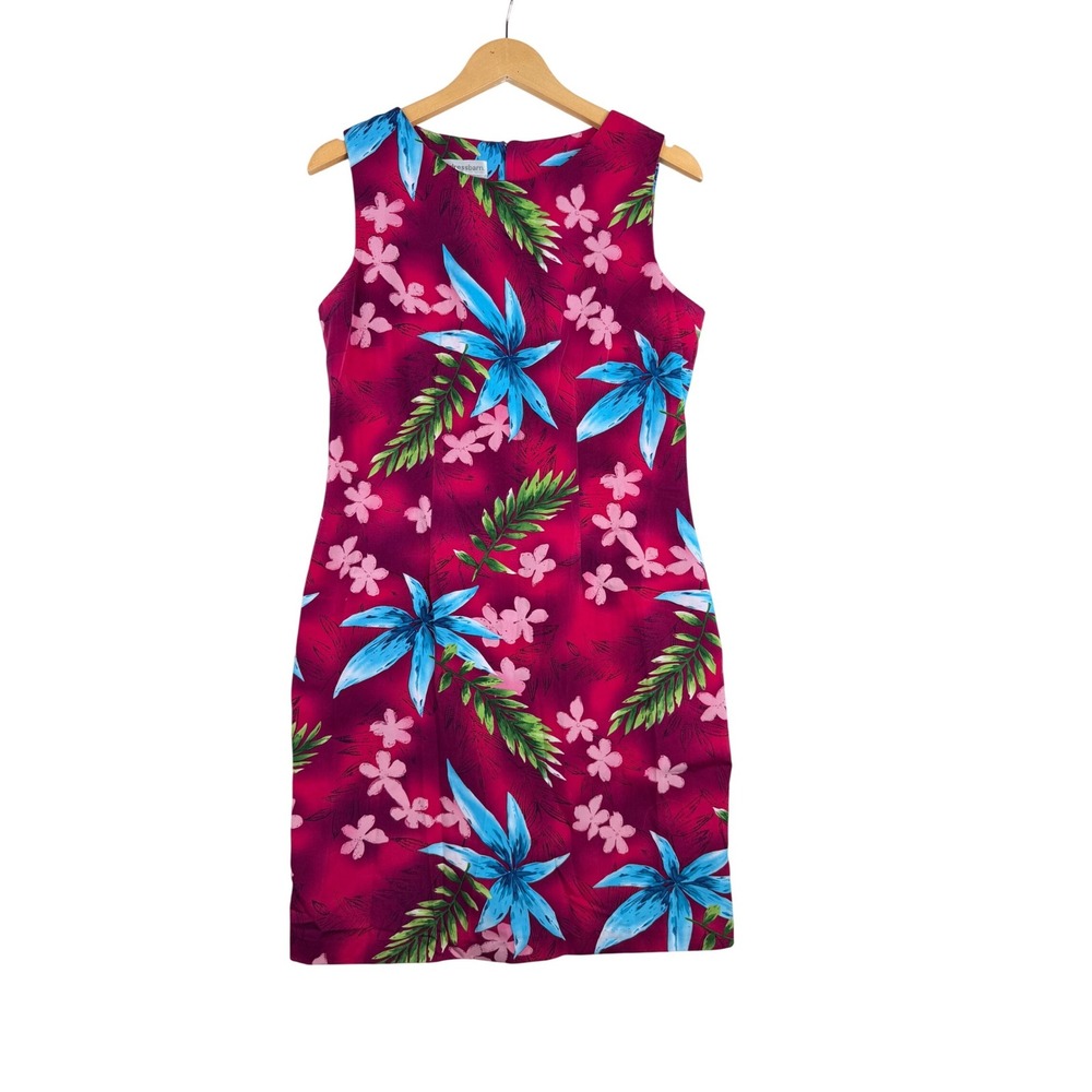 Dressbarn Vintage Tropical Print Sleeveless‎ Dress size 10 Pink/Blue